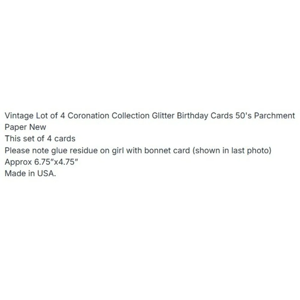 Vintage 1950s Coronation Collection Glitter‎ Birthday Cards Lot of 4 Parchment